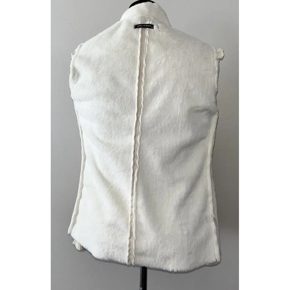 Gaby Eden Faux Fur Suede Open Front Cardigan Sweater Ivory Size‎ Medium Jacket